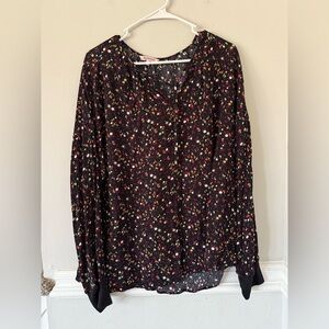 Juicy Couture‎ Women's Split Neck Blouse Top Shirt Sz Large L - Black Garden